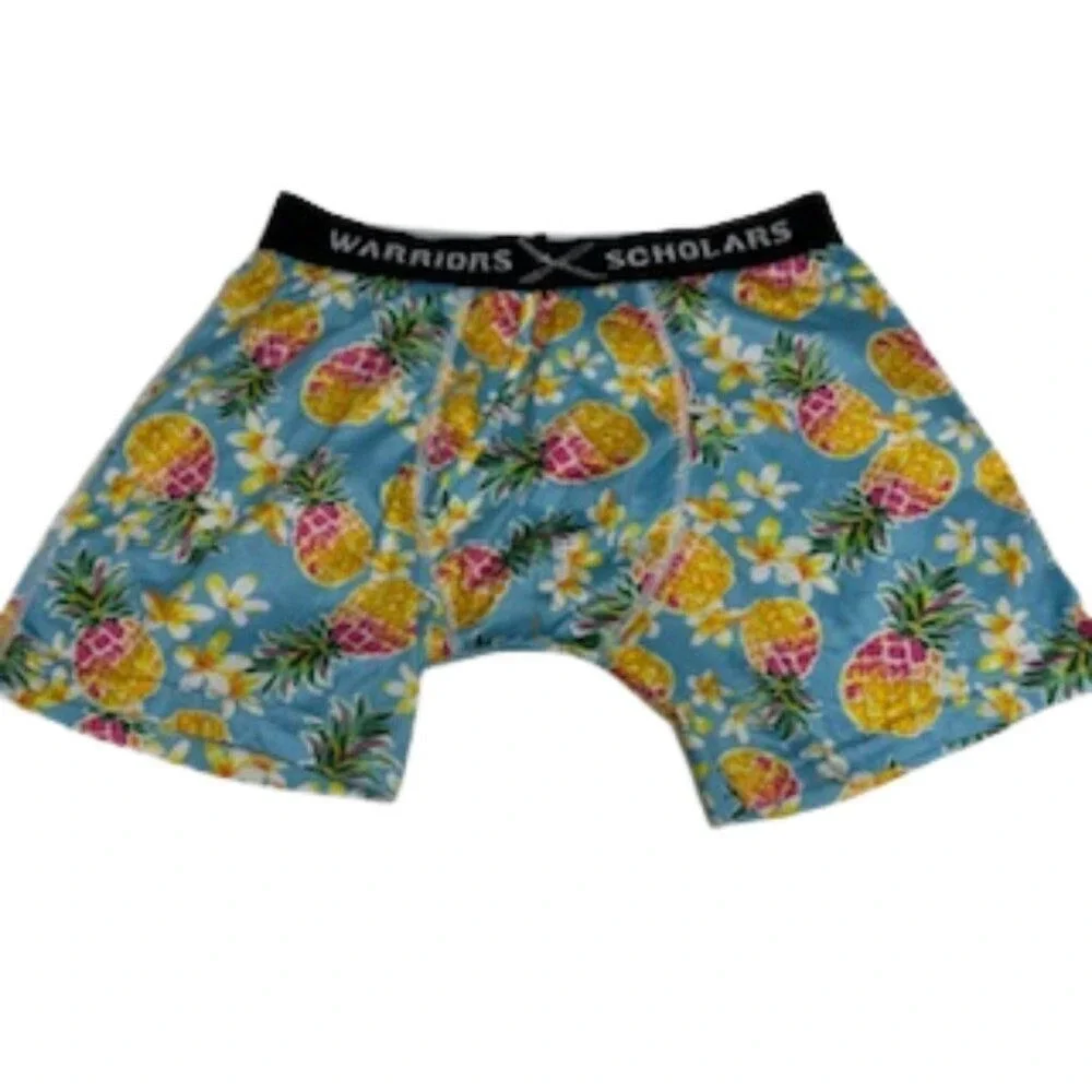 Warriors & Scholars Mens Pineapple Floral Boxer‎ Briefs Blue Medium 32-34